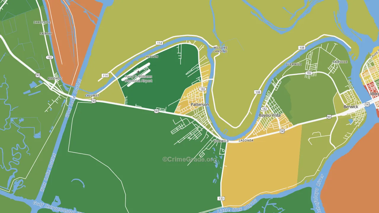 Patterson, LA Map of Robbery Rates