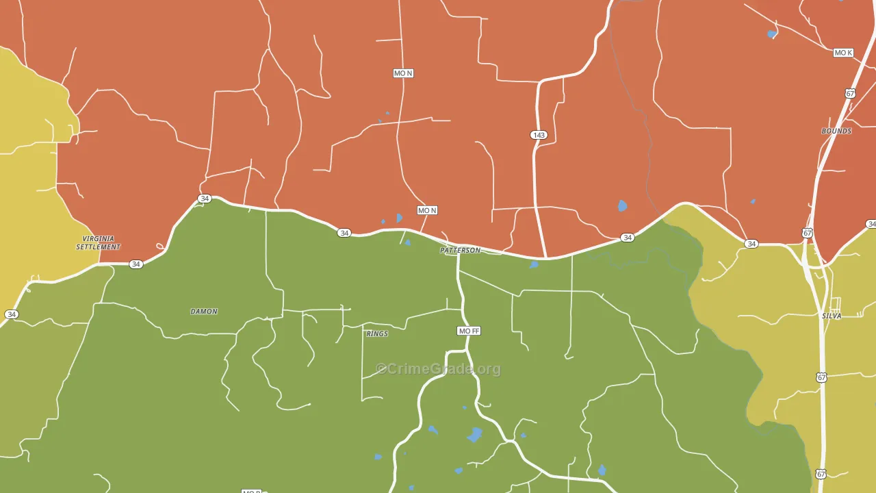 Patterson, MO Map of Robbery Rates