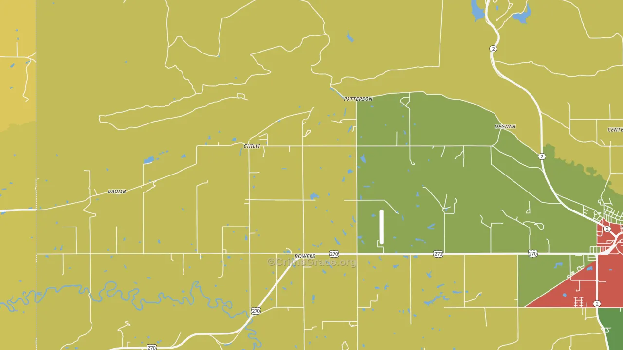 Patterson, OK Map of Robbery Rates