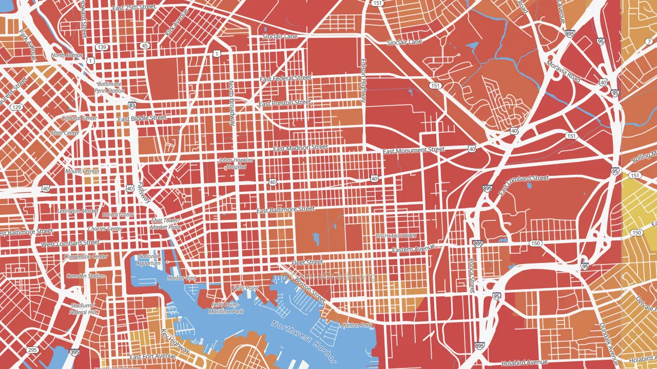Patterson Park, Baltimore, MD Map of Robbery Rates
