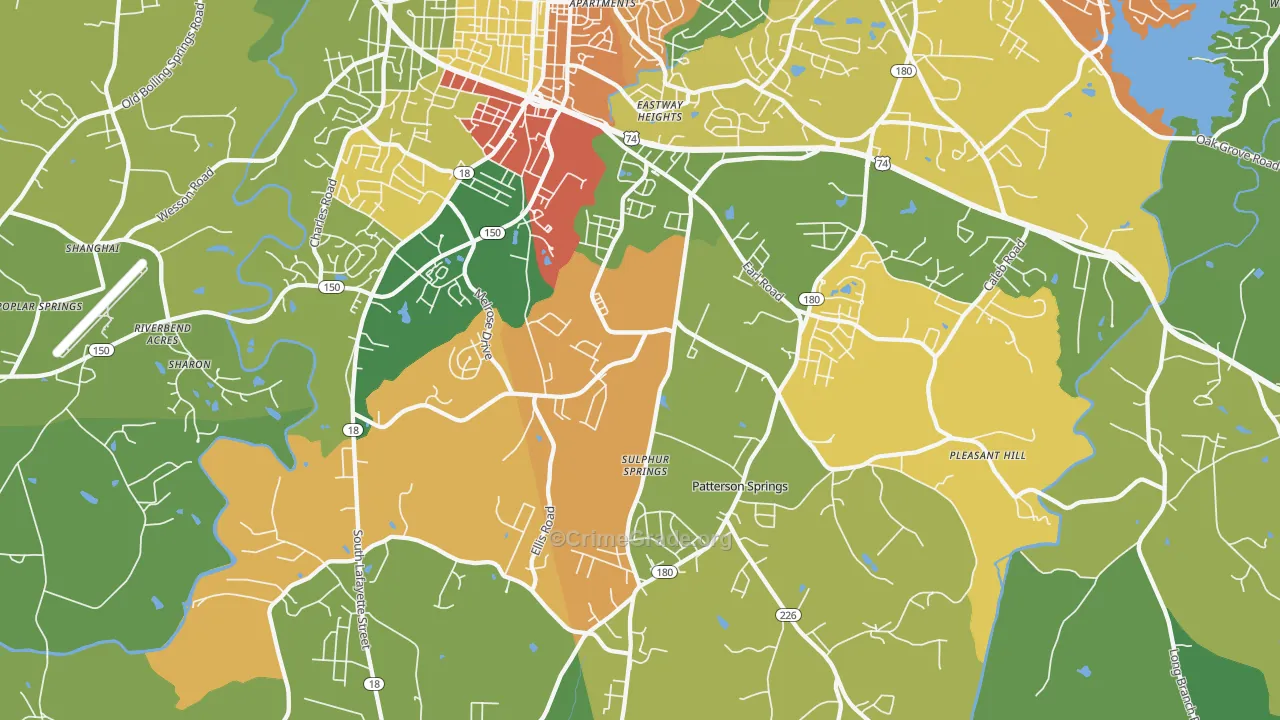 Patterson Springs, NC Map of Robbery Rates