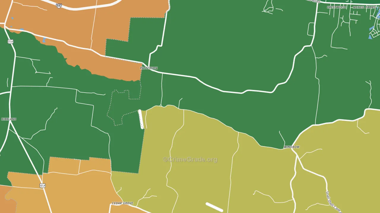 Patterson, TN Map of Robbery Rates