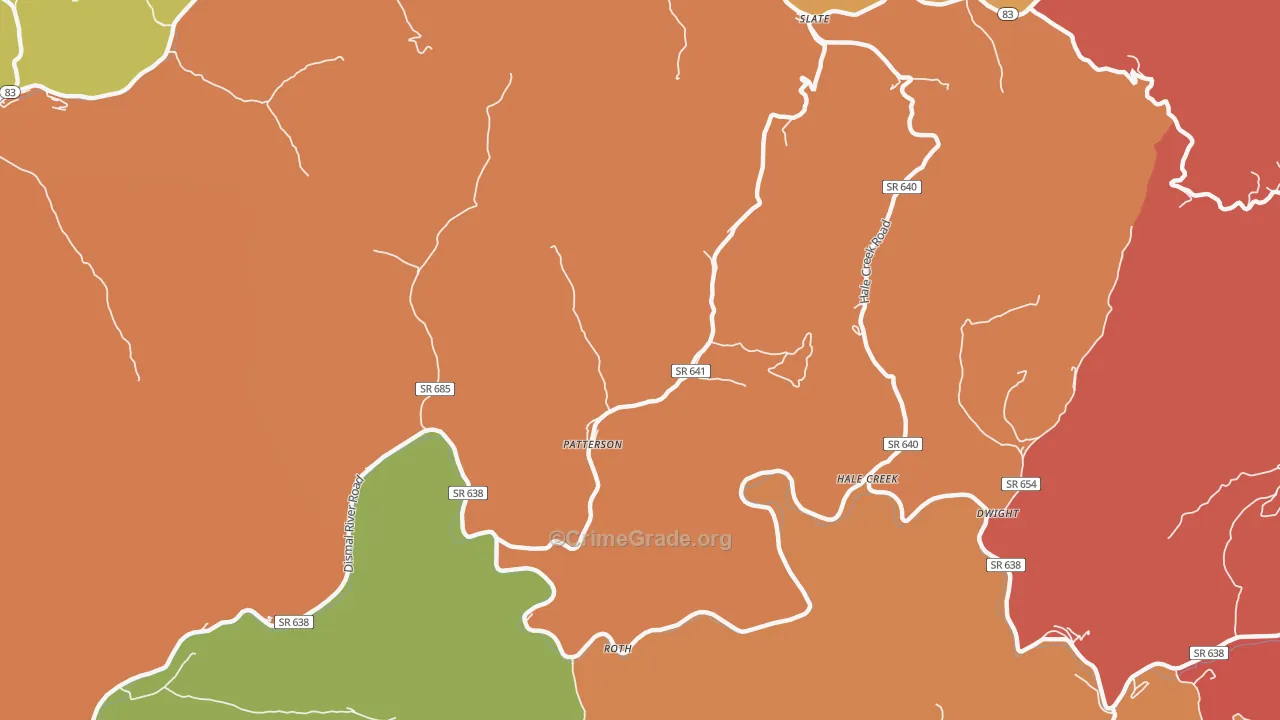 Patterson, VA Map of Robbery Rates