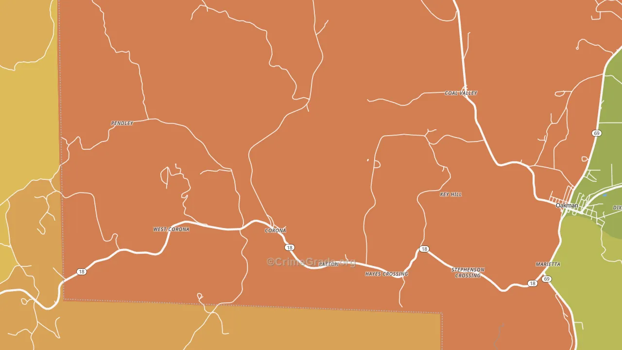 Patton, AL Map of Robbery Rates