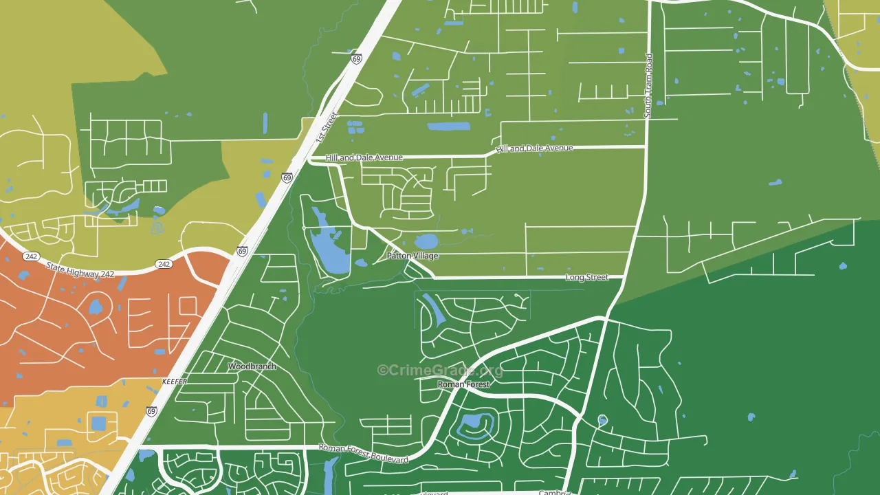 Patton Village, TX Map of Robbery Rates