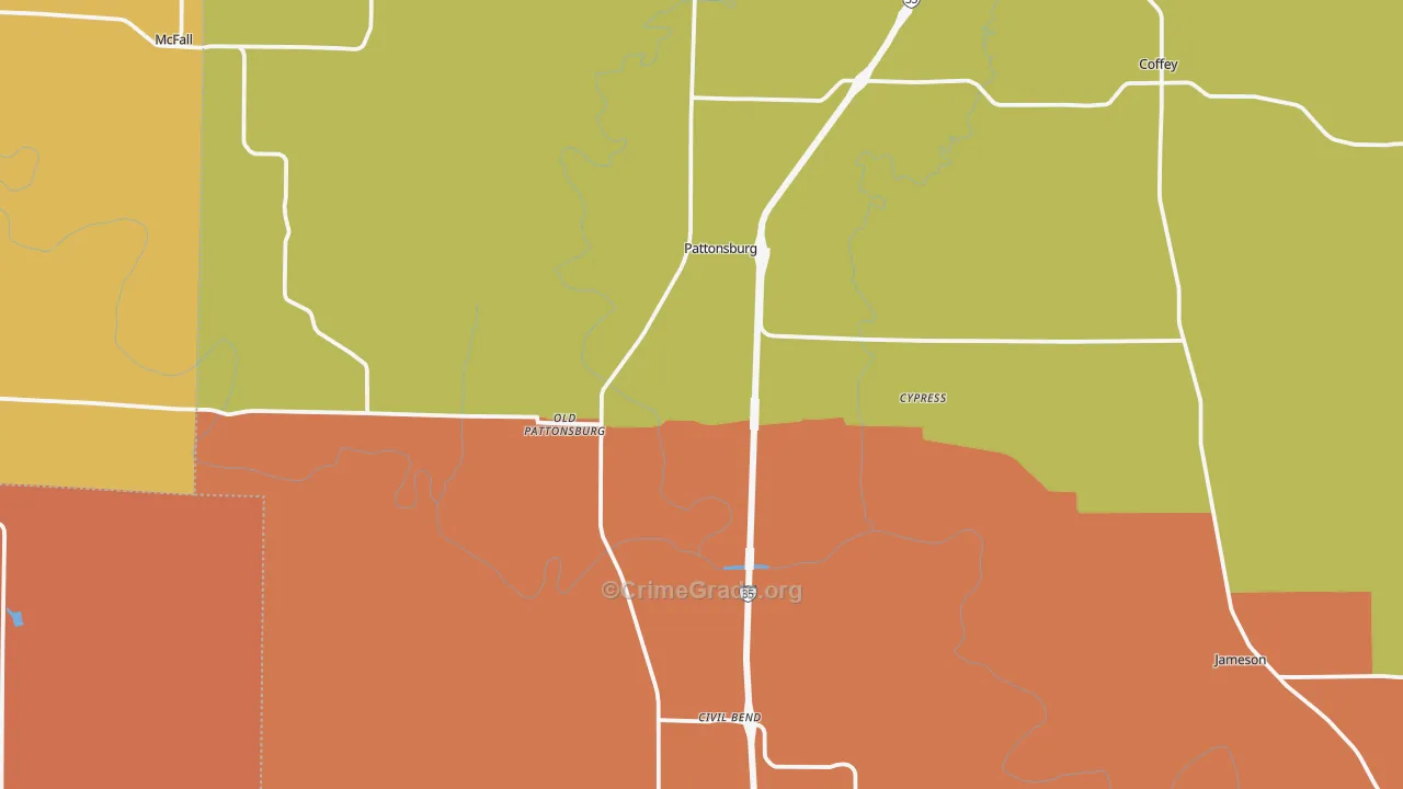 Pattonsburg, MO Map of Robbery Rates