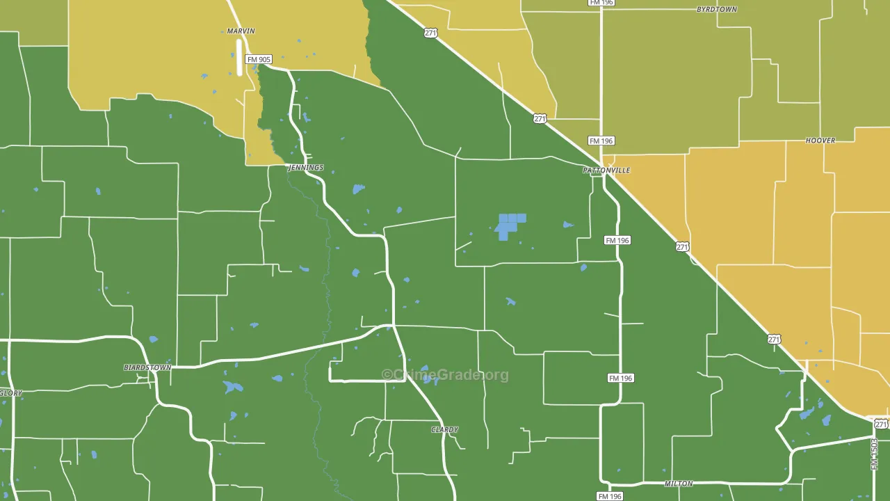 Pattonville, TX Map of Robbery Rates