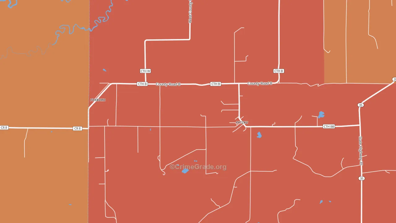 Patzau, WI Map of Robbery Rates