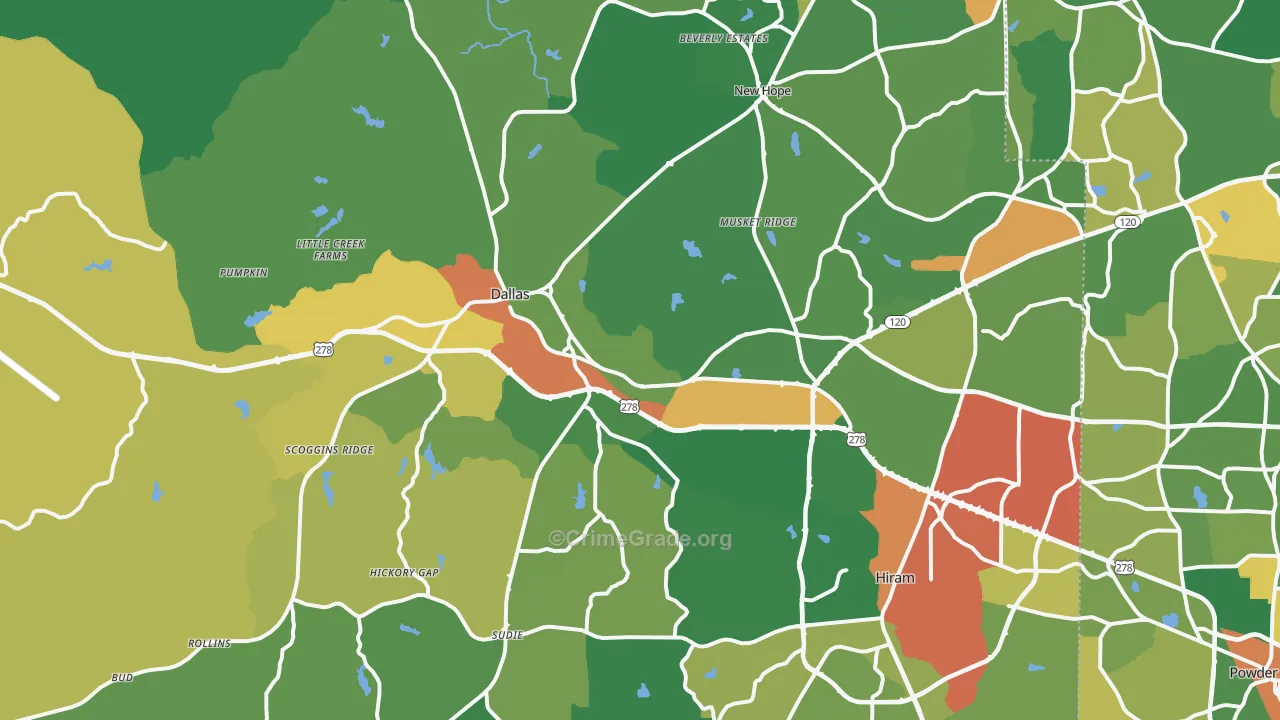 Paulding County, GA Map of Robbery Rates