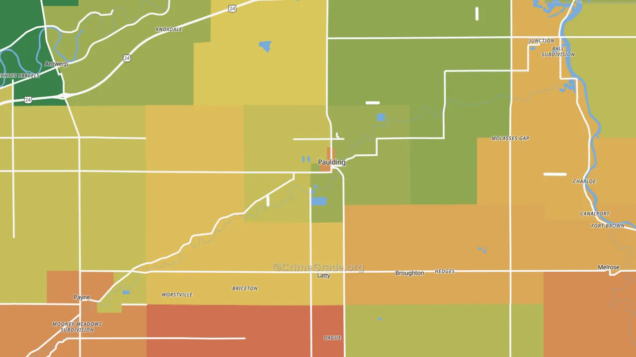 Paulding County, OH Map of Robbery Rates