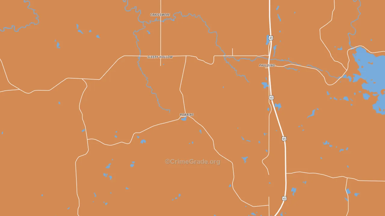 Paulding, MI Map of Robbery Rates