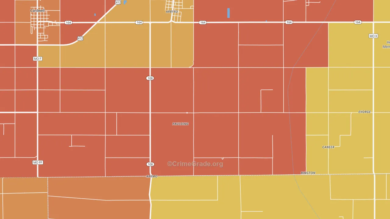Paulding, MO Map of Robbery Rates