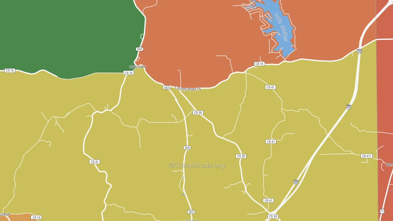 Paulding, MS Map of Robbery Rates