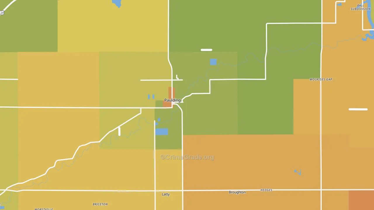 Paulding, OH Map of Robbery Rates