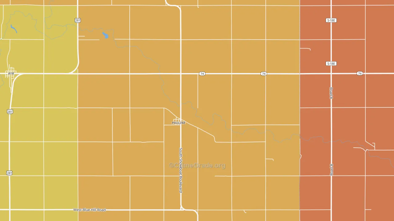 Pauline, NE Map of Robbery Rates