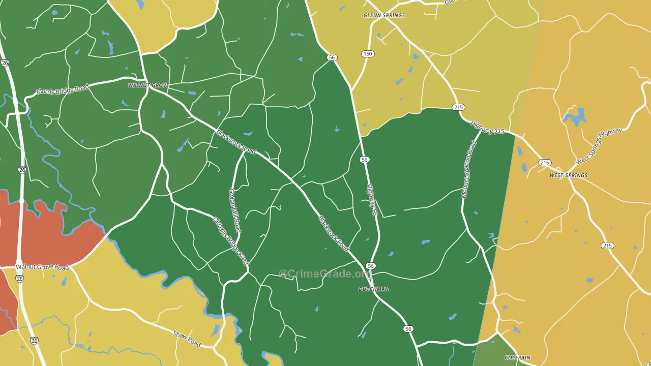 Pauline, SC Map of Robbery Rates