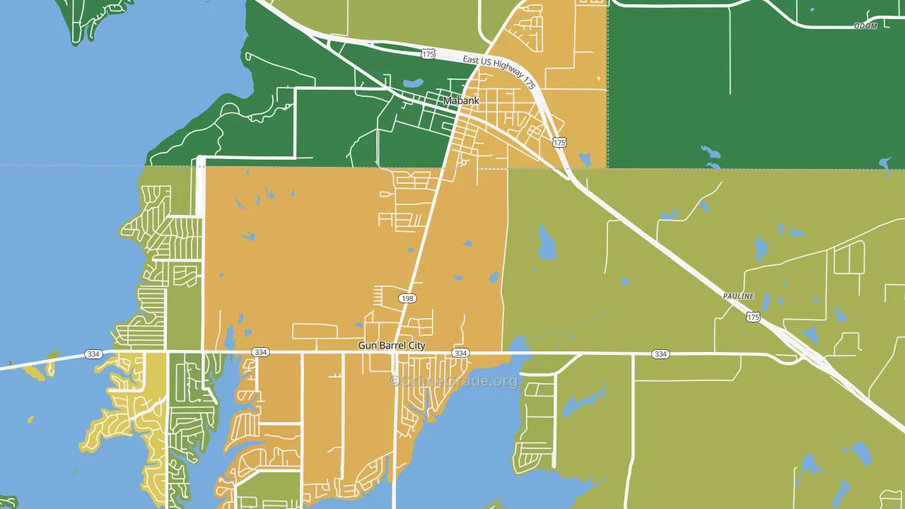 Pauline, TX Map of Robbery Rates