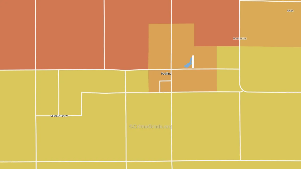 Paullina, IA Map of Robbery Rates