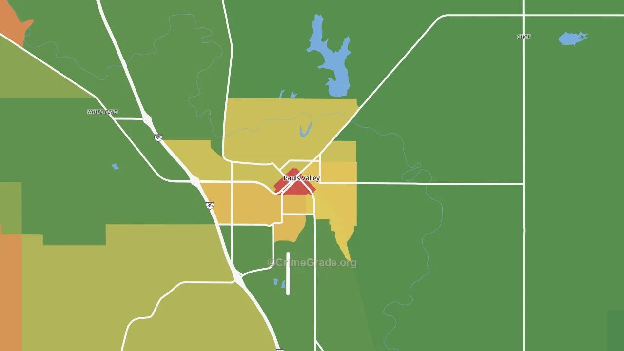 Pauls Valley, OK Map of Robbery Rates