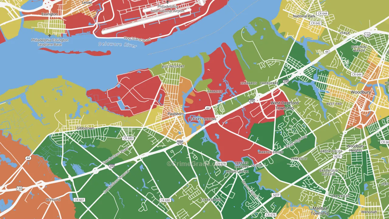 Paulsboro, NJ Map of Robbery Rates