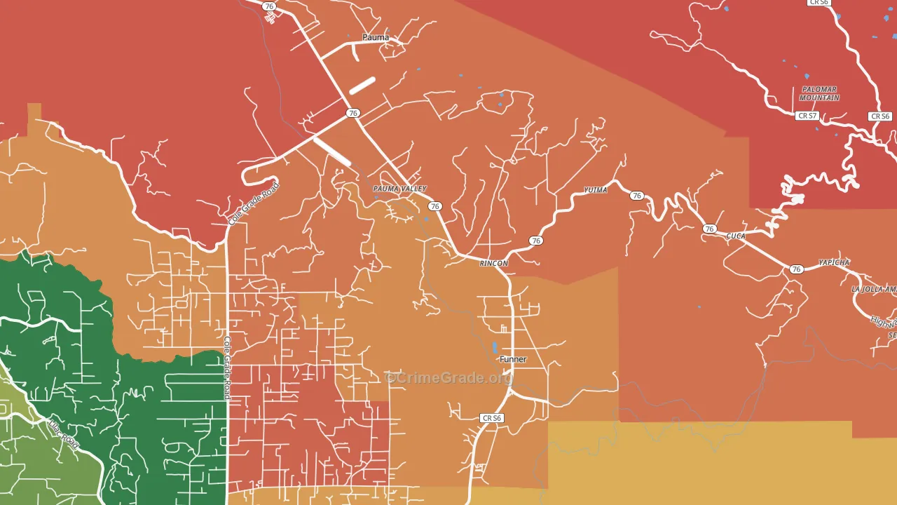 Pauma Valley, CA Map of Robbery Rates