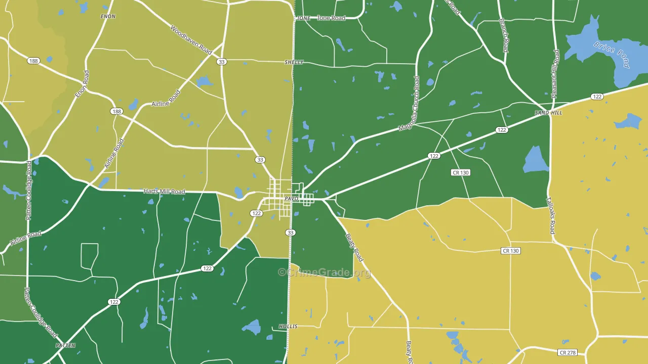 Pavo, GA Map of Robbery Rates