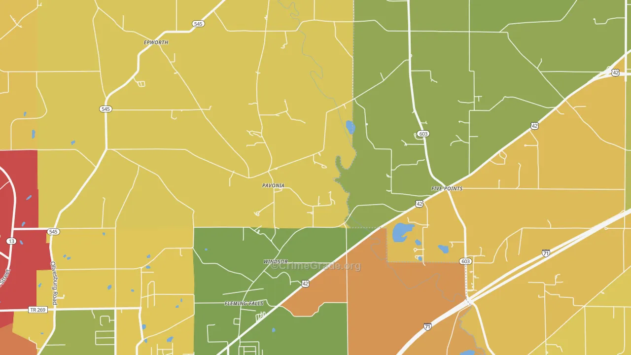 Pavonia, OH Map of Robbery Rates