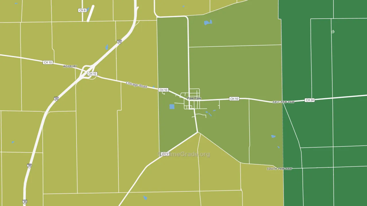 Paw Paw, IL Map of Robbery Rates