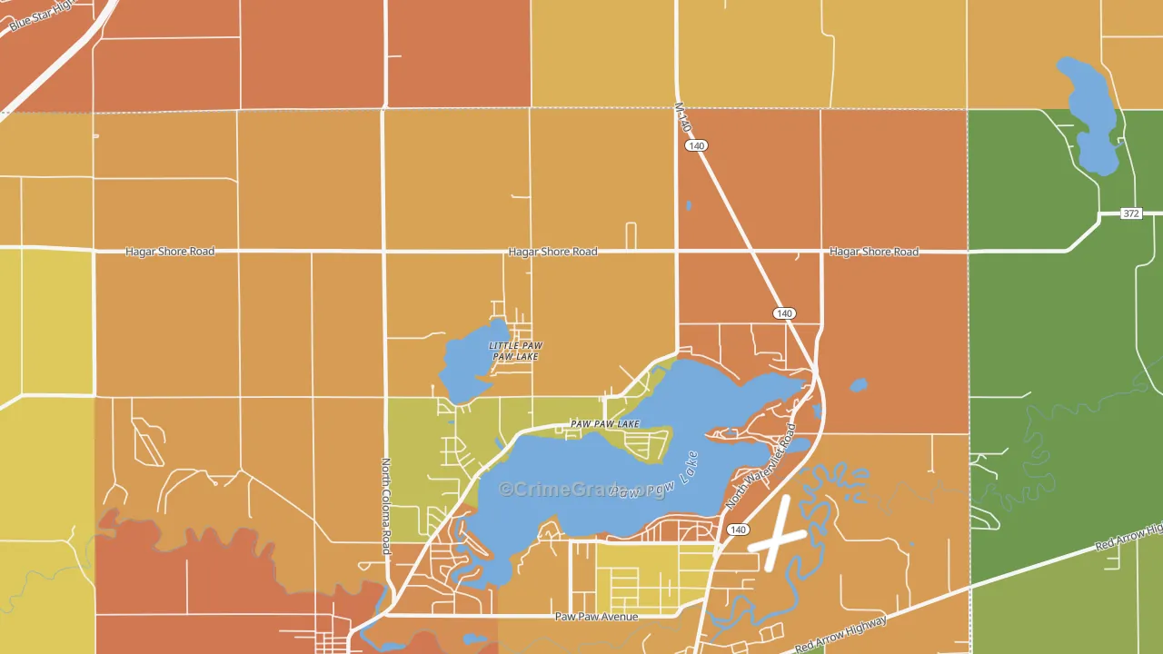 Paw Paw Lake, MI Map of Robbery Rates