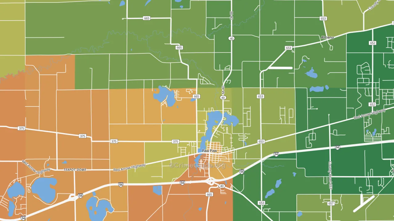 Paw Paw, MI Map of Robbery Rates