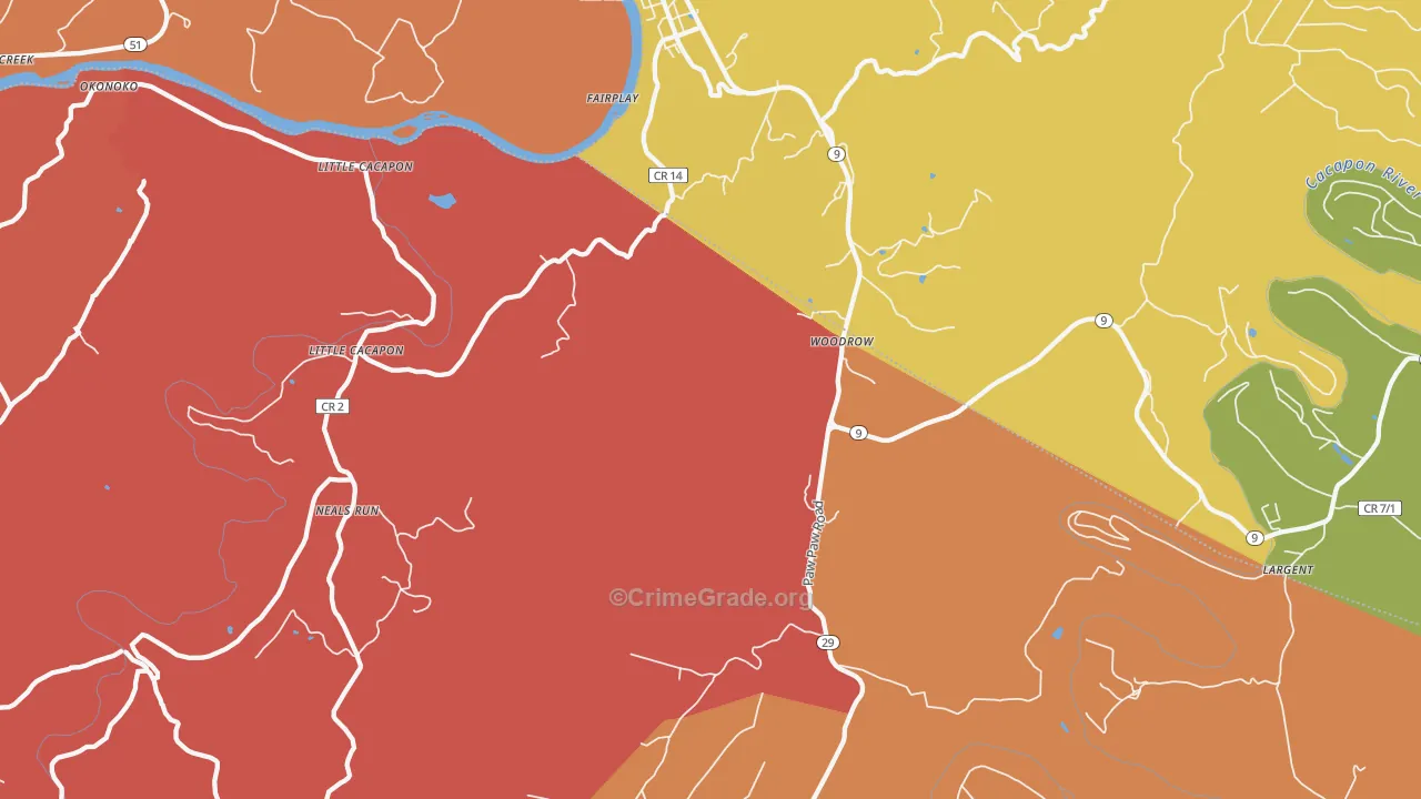 Paw Paw, WV Map of Robbery Rates