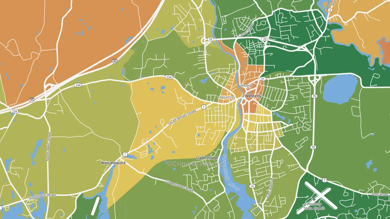 Pawcatuck, CT Map of Robbery Rates