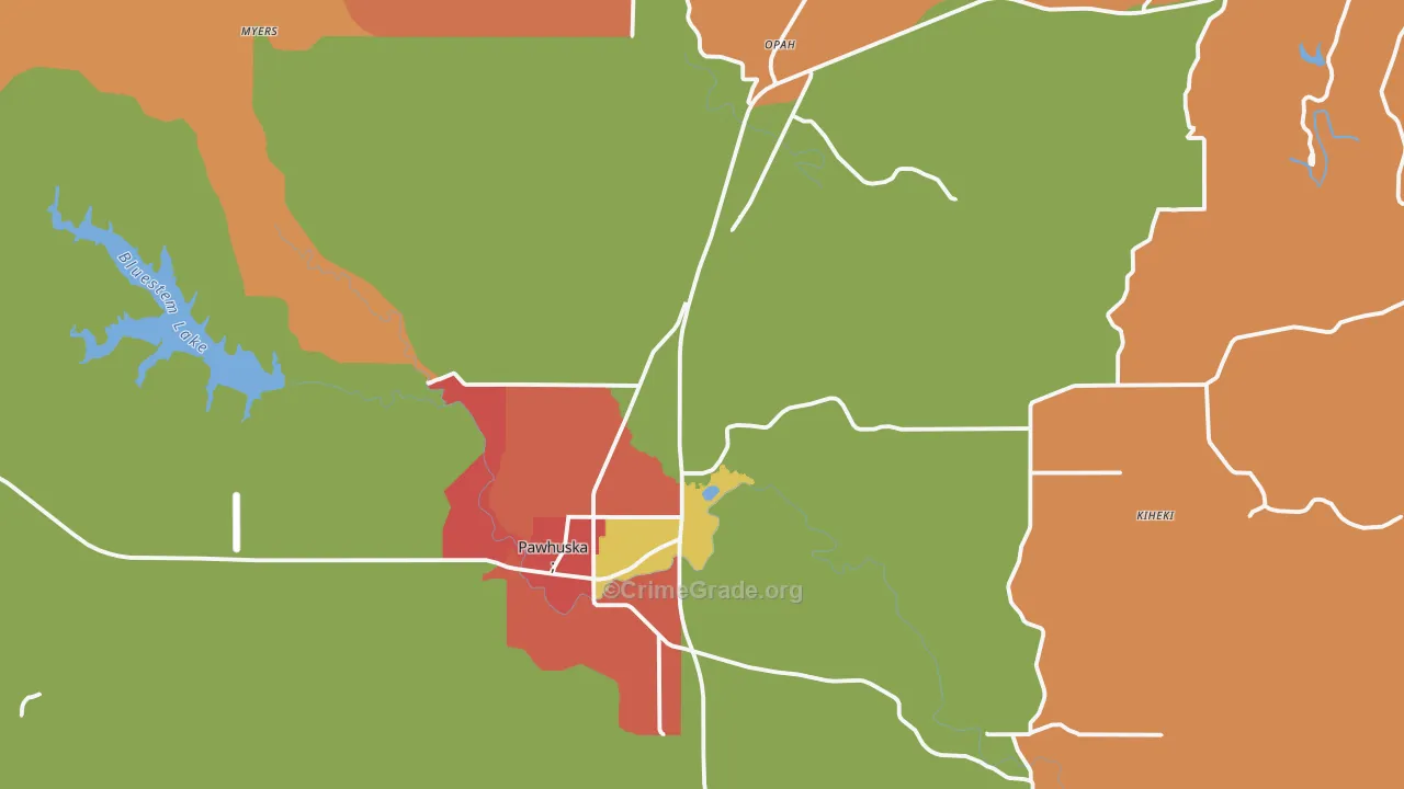 Pawhuska, OK Map of Robbery Rates