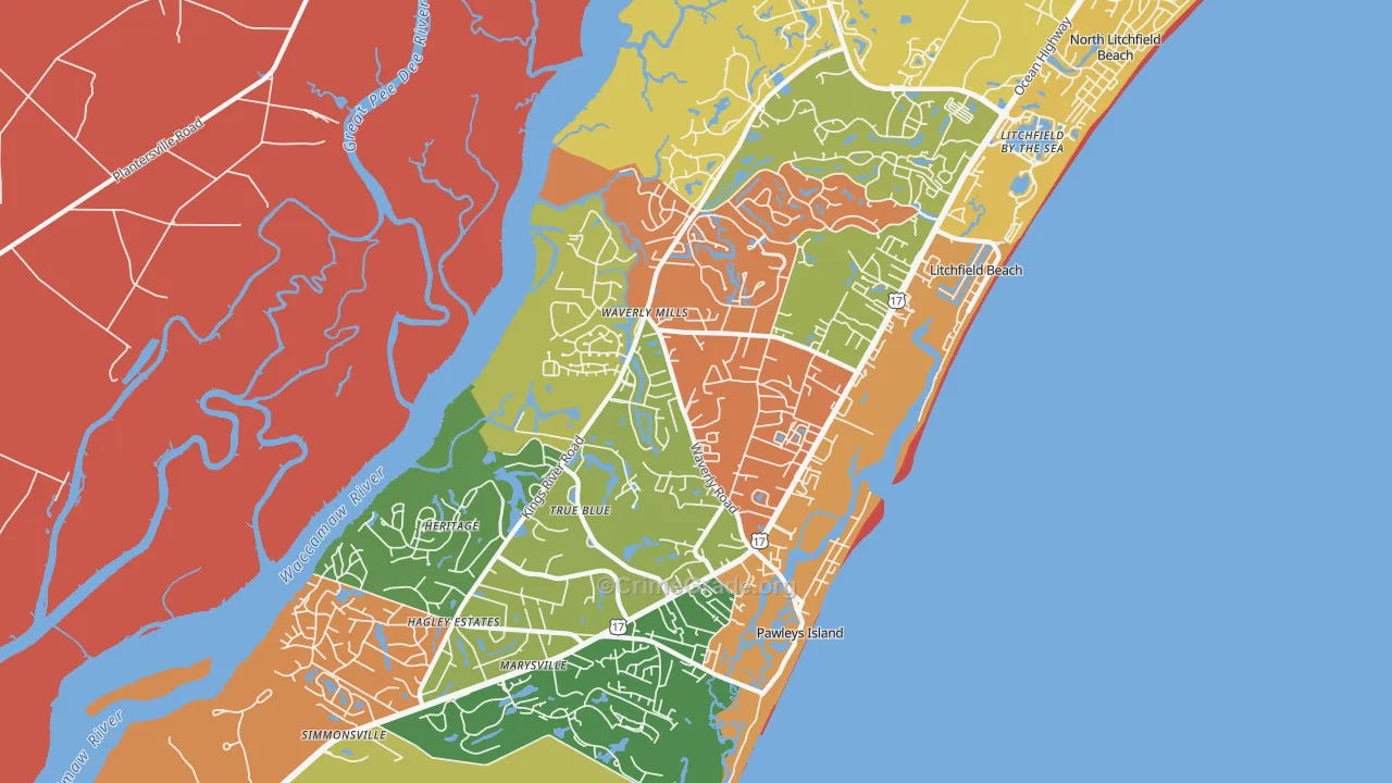 Pawleys Island, SC Map of Robbery Rates