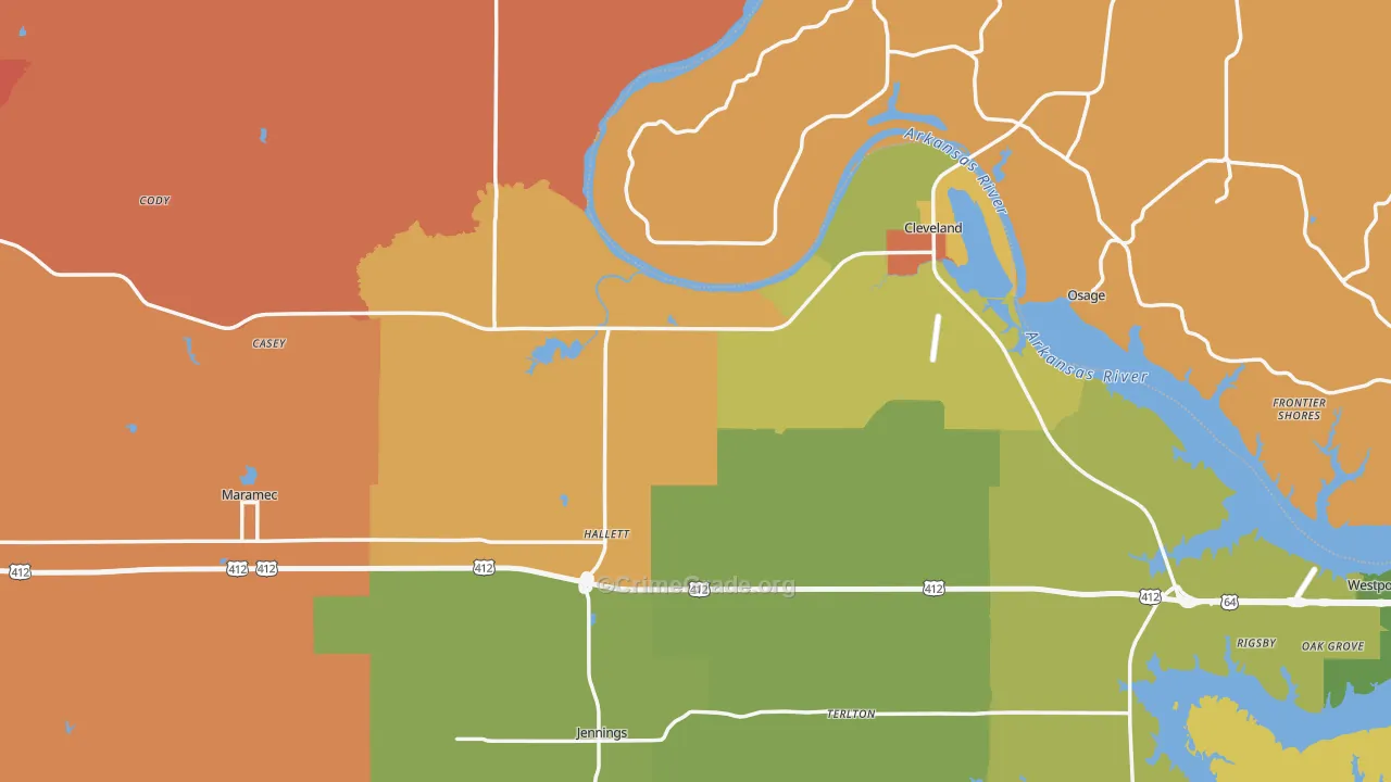 Pawnee County, OK Map of Robbery Rates