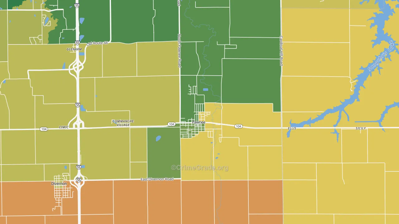 Pawnee, IL Map of Robbery Rates