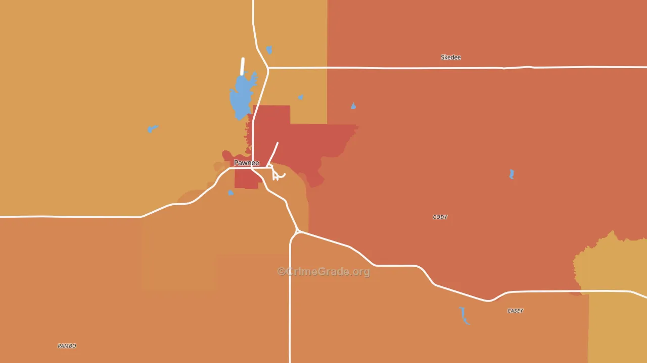 Pawnee, OK Map of Robbery Rates