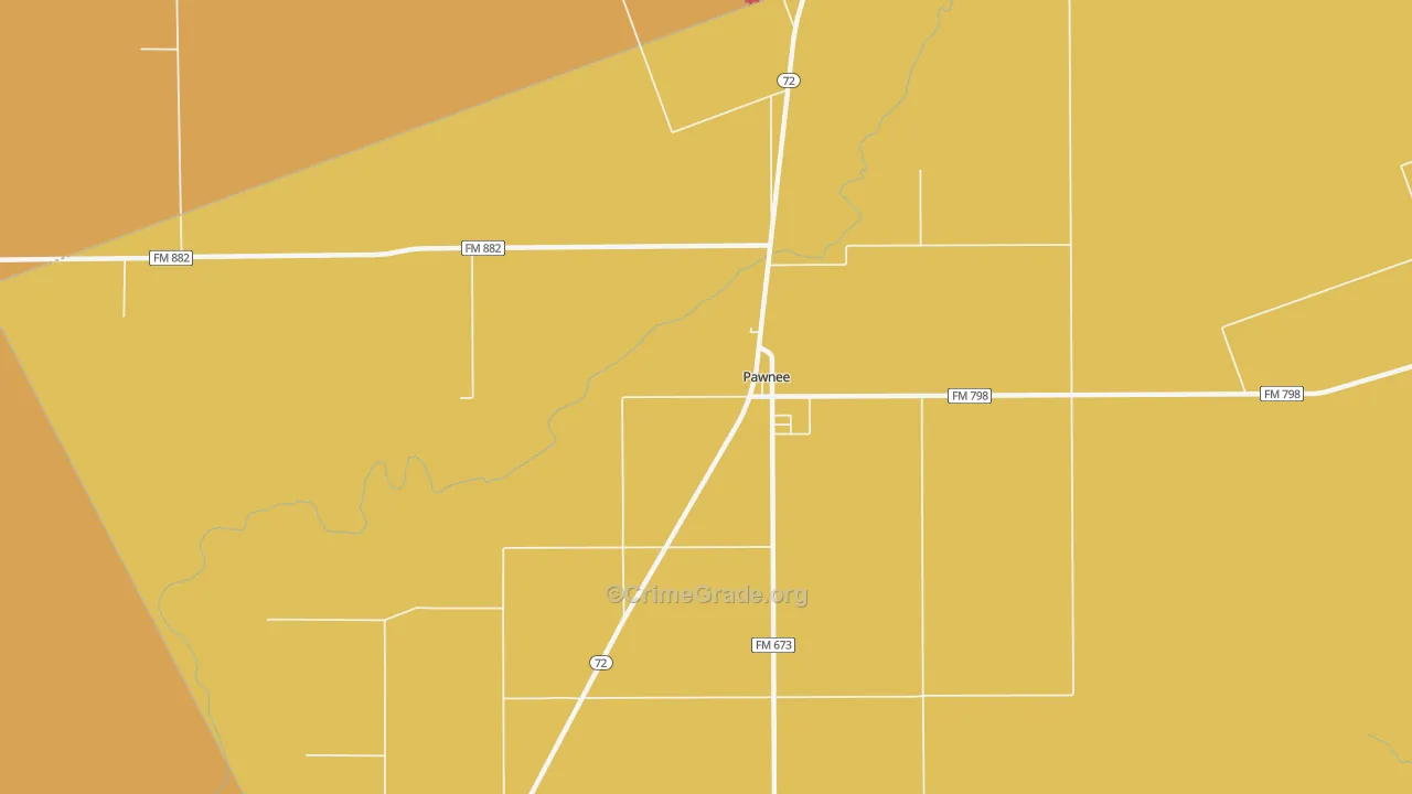 Pawnee, TX Map of Robbery Rates
