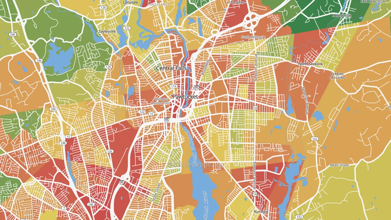Pawtucket, RI Map of Robbery Rates