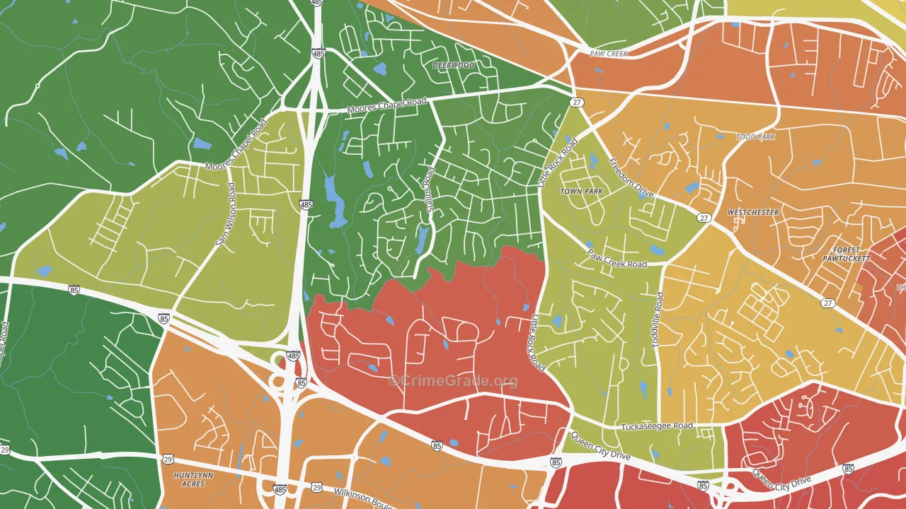 Pawtuckett, Charlotte, NC Map of Robbery Rates