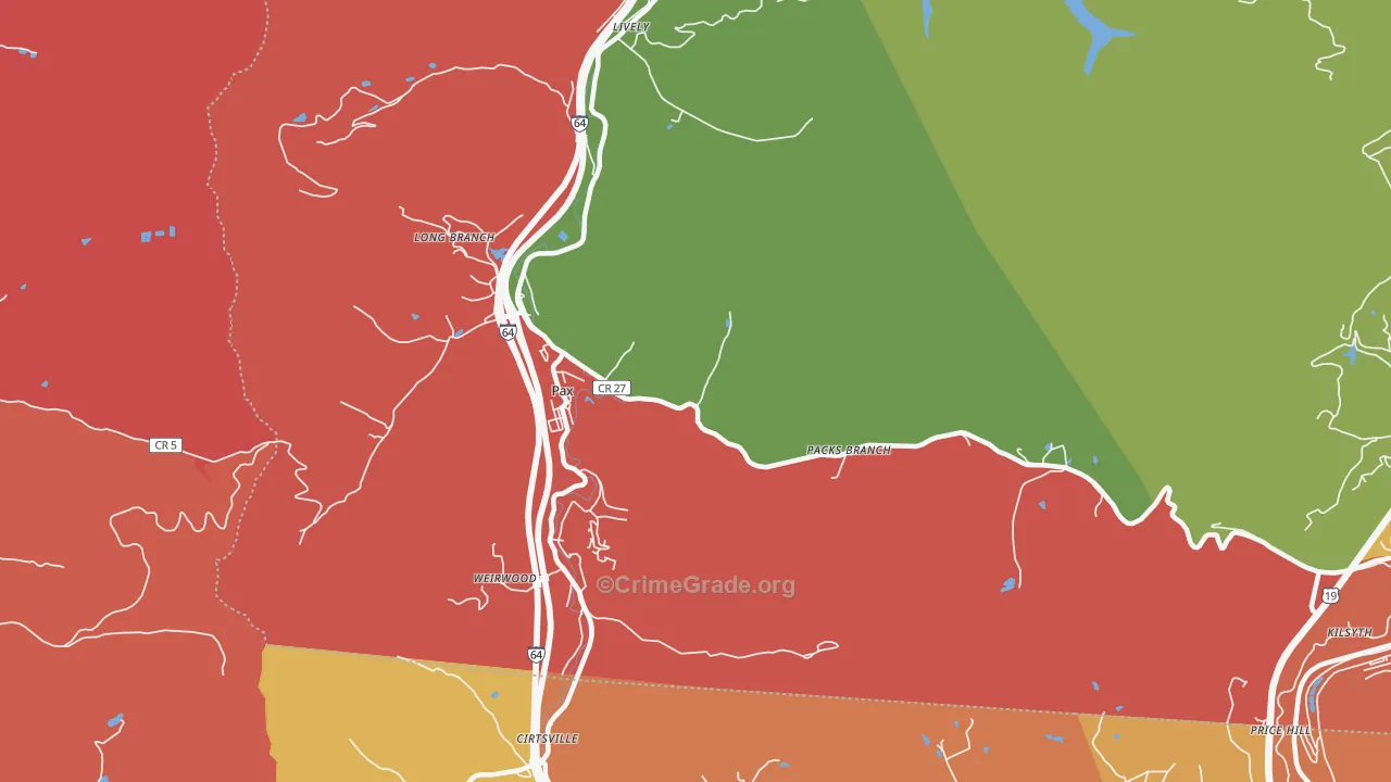 Pax, WV Map of Robbery Rates