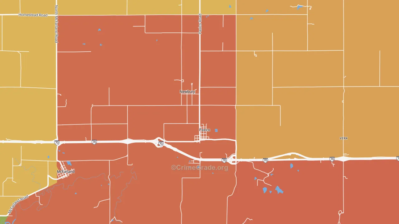 Paxico, KS Map of Robbery Rates