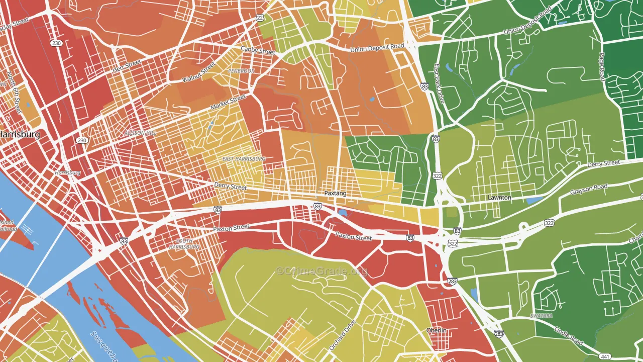 Paxtang, PA Map of Robbery Rates