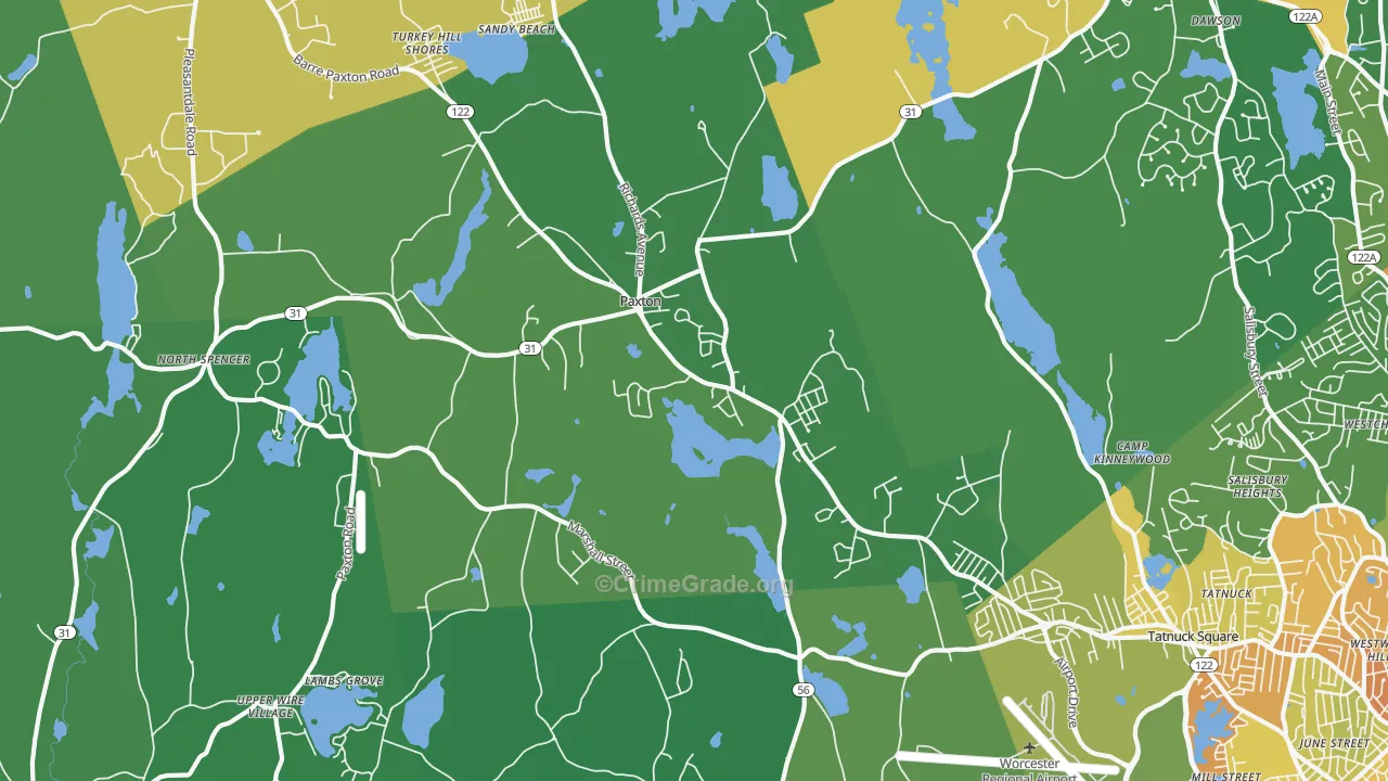 Paxton, MA Map of Robbery Rates