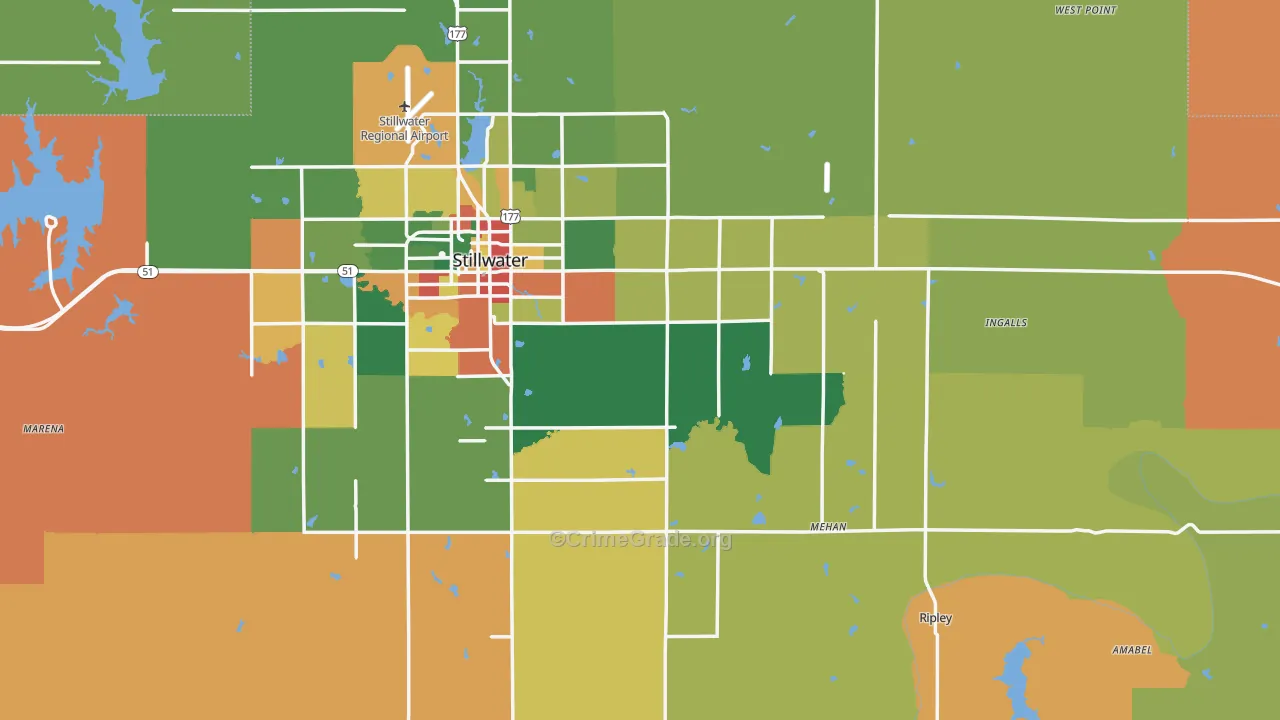 Payne County, OK Map of Robbery Rates