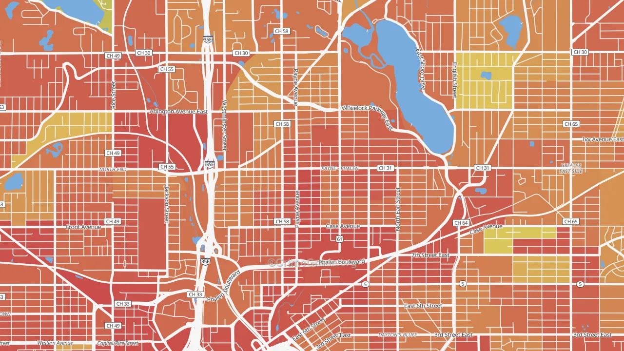 Payne Phallen, St. Paul, MN Map of Robbery Rates