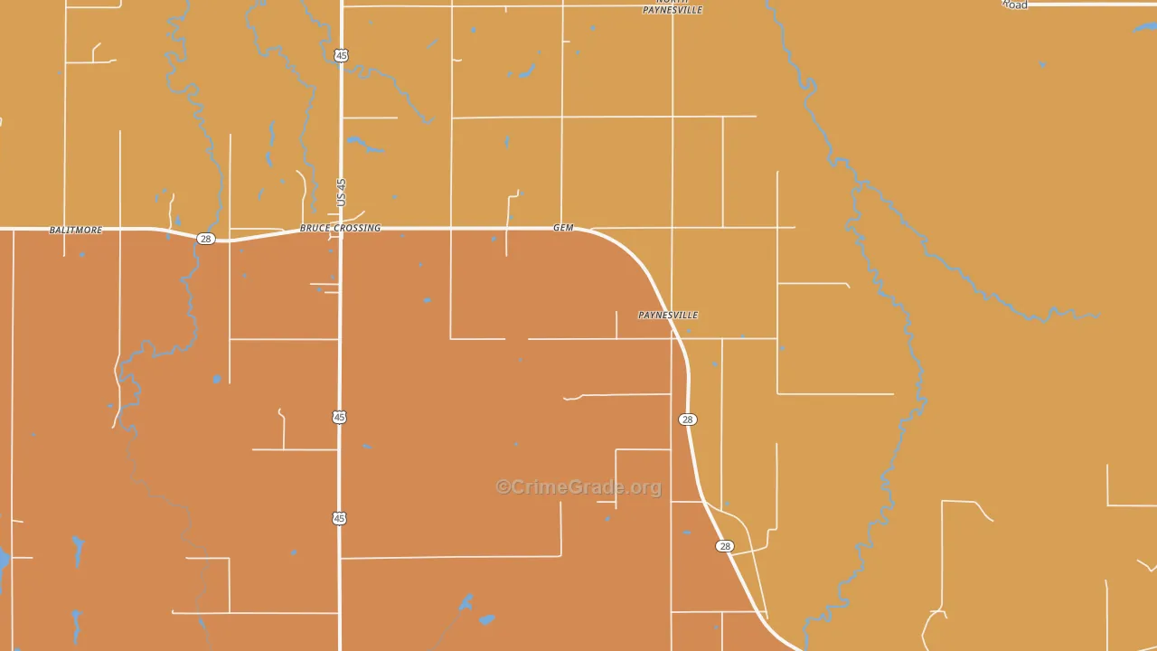 Paynesville, MI Map of Robbery Rates