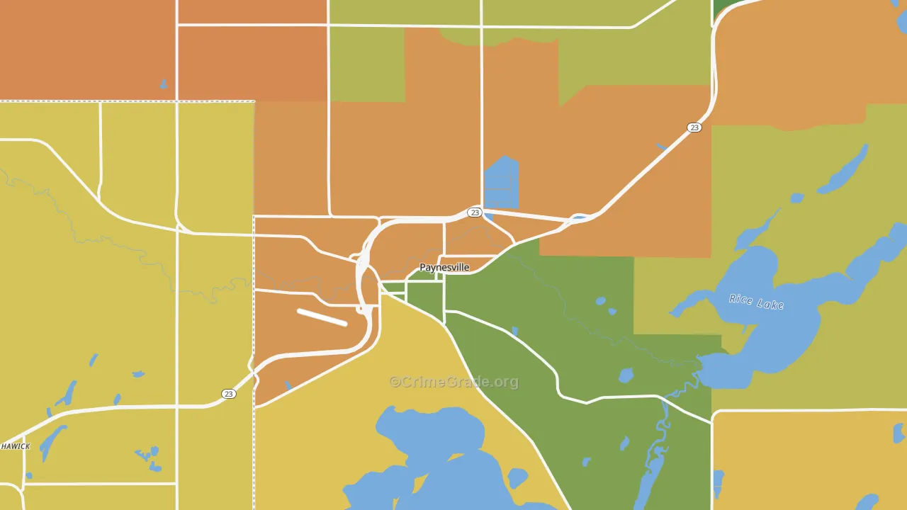 Paynesville, MN Map of Robbery Rates