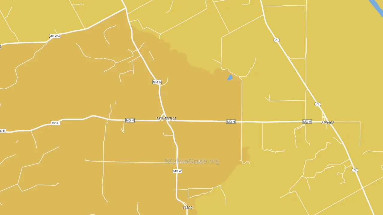 Paynesville, MO Map of Robbery Rates