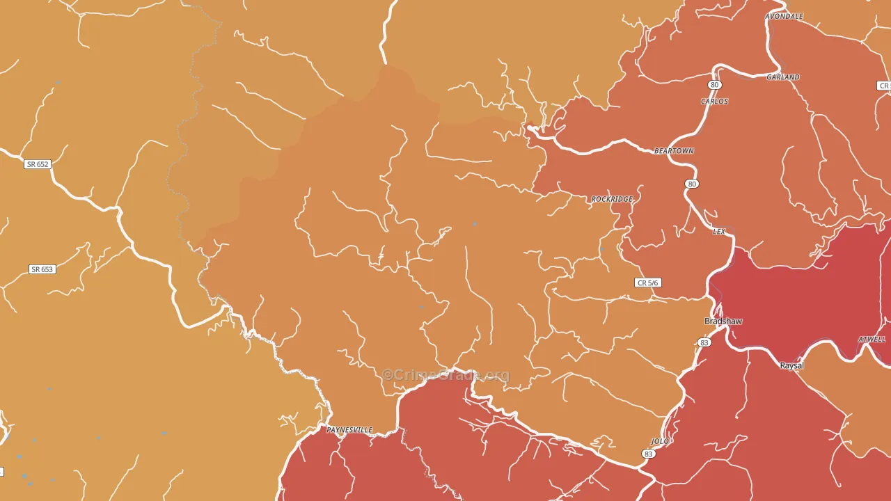 Paynesville, WV Map of Robbery Rates